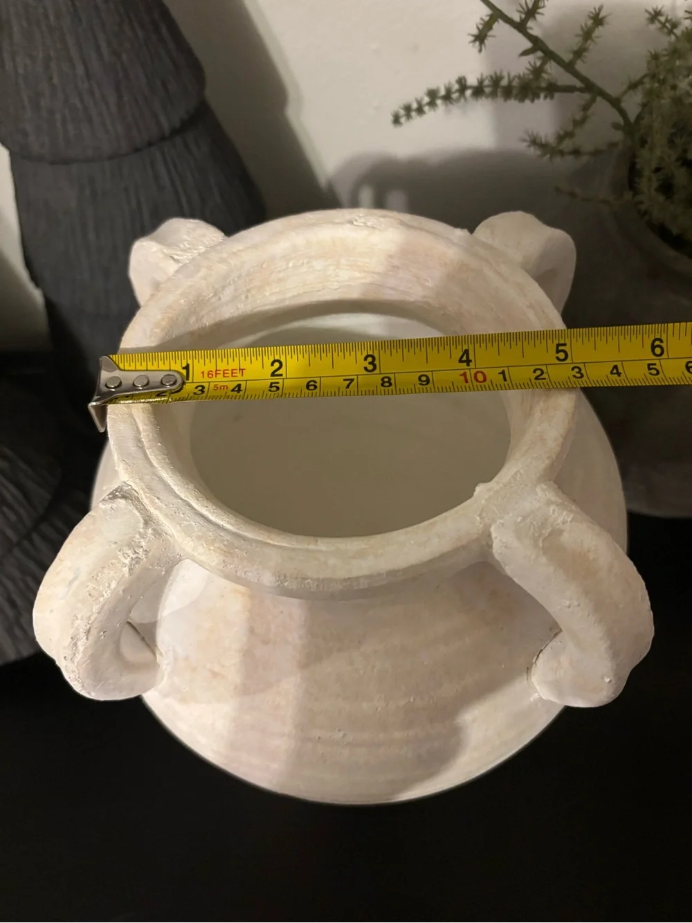 Neutral White Vintage Style Ceramic Four Handled Vase-Small